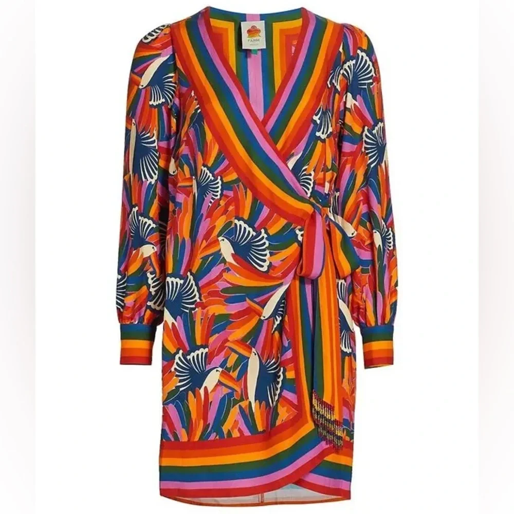 Anthro x Farm Rio Rainbow Toucan Wrap Dress - Picture 5 of 15